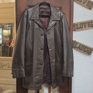 Vintage Montgomery Ward Leather Jacket Mens Size 44T Brown No Zip-out Liner GUC